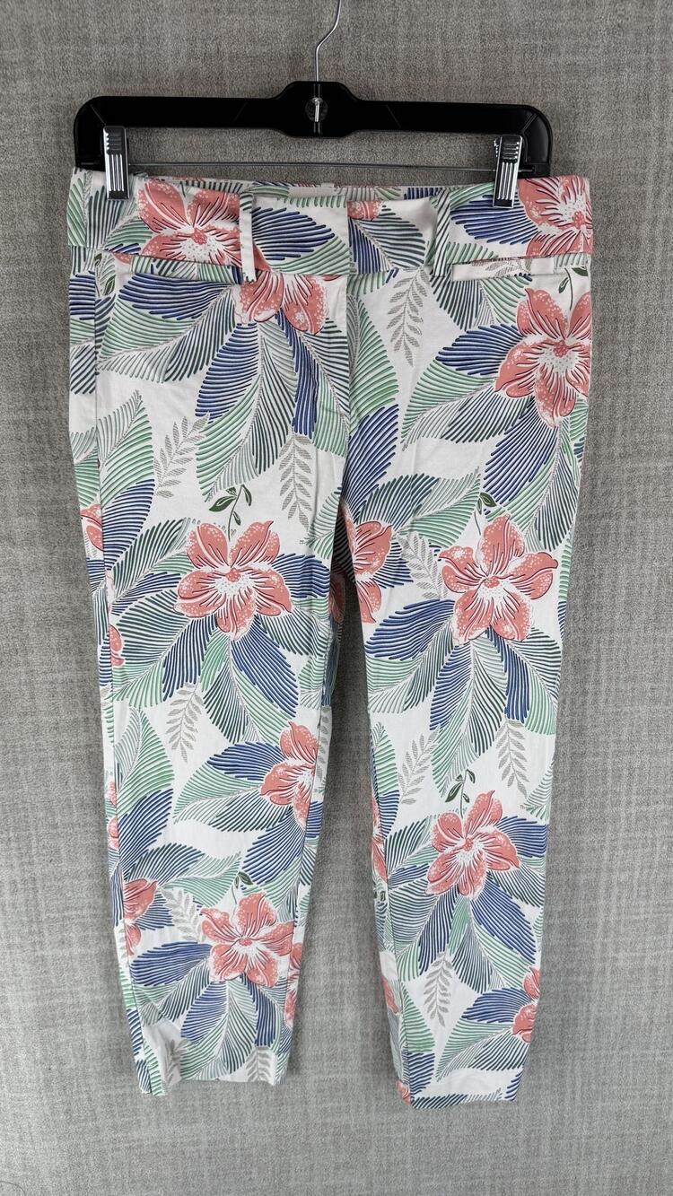 Ann Taylor Factory Pants Womens 2 Multicolor Floral Slim Ankle Stretch Zip